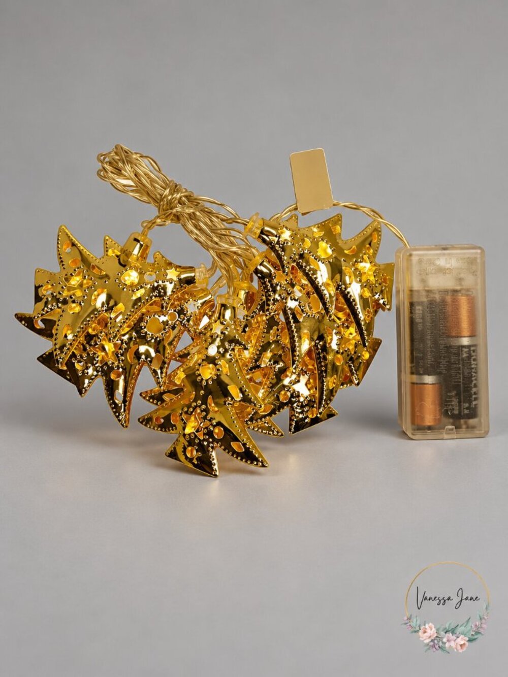 Signature Battery Operated Tree Metal Cap LED Light String, Gold - Picture 2 of 5